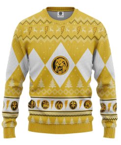 Gearhumans 3D Mighty Morphin Yellow Ranger Christmas Custom Ugly Long sleeve