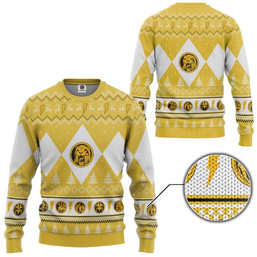Gearhumans 3D Mighty Morphin Yellow Ranger Christmas Custom Ugly Long sleeve