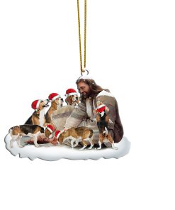 Gearhumans 3D Jesus With Beagle Dogs Christmas Custom Ornament