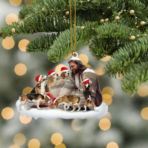 Gearhumans 3D Jesus With Beagle Dogs Christmas Custom Ornament