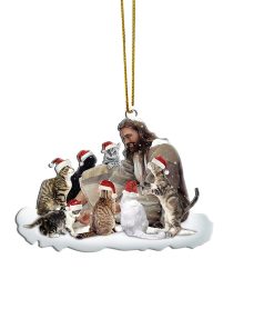 Gearhumans 3D Jesus And Cats Christmas Custom Ornament