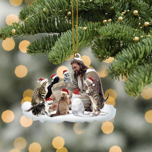 Gearhumans 3D Jesus And Cats Christmas Custom Ornament