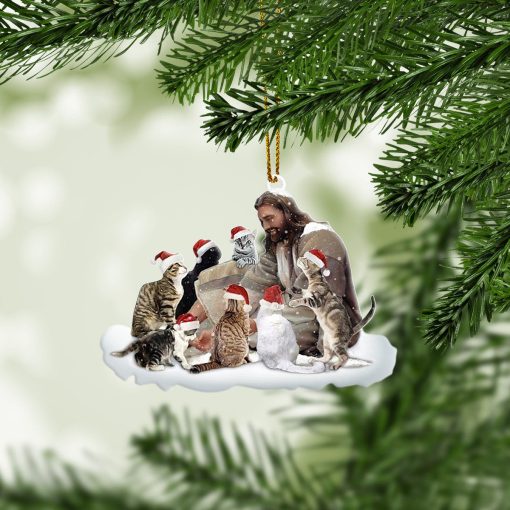 Gearhumans 3D Jesus And Cats Christmas Custom Ornament