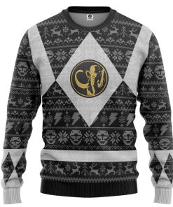 Gearhumans 3D Power Ranger Mighty Morphin Black Power Ranger Ugly Christmas Limited Edition Custom Ugly Long sleeve