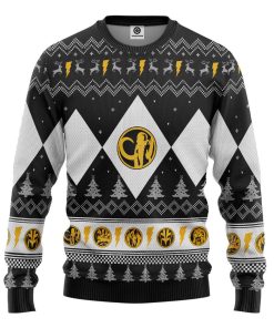 Gearhumans 3D Mighty Morphin Black Ranger Christmas Custom Ugly Long sleeve