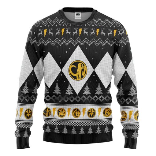 Gearhumans 3D Mighty Morphin Black Ranger Christmas Custom Ugly Long sleeve