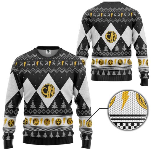 Gearhumans 3D Mighty Morphin Black Ranger Christmas Custom Ugly Long sleeve