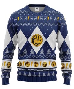 Gearhumans 3D Mighty Morphin Blue Ranger Christmas Custom Ugly Long sleeve