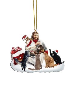 Gearhumans 3D Jesus And Cats Christmas Custom Ornament