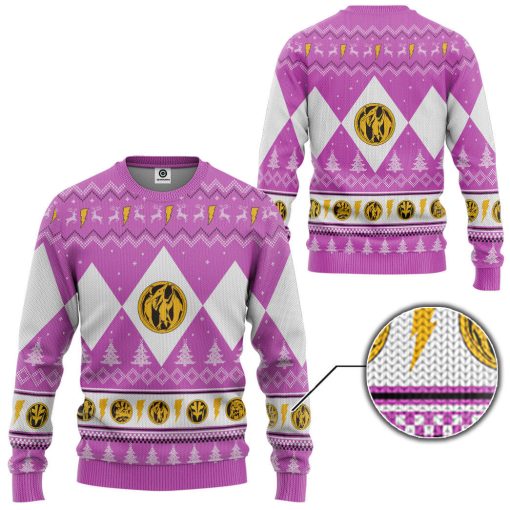 Gearhumans 3D Mighty Morphin Pink Ranger Christmas Custom Ugly Long sleeve - Image 2