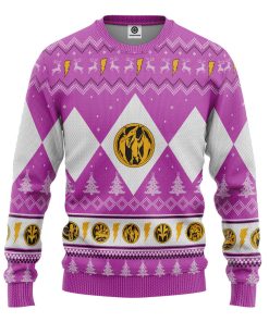 Gearhumans 3D Mighty Morphin Pink Ranger Christmas Custom Ugly Long sleeve