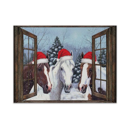 Gearhumans 3D Christmas Horse Barn Farmhouse Custom Canvas