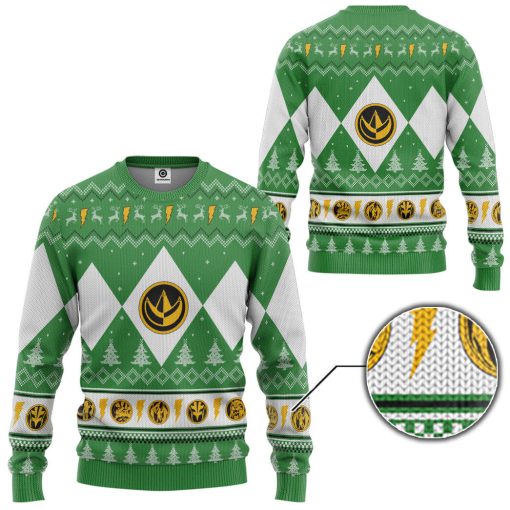 Gearhumans 3D Mighty Morphin Green Ranger Christmas Custom Ugly Long sleeve - Image 2
