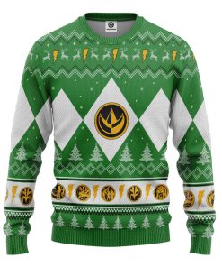 Gearhumans 3D Mighty Morphin Green Ranger Christmas Custom Ugly Long sleeve