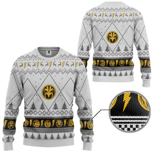 Gearhumans 3D Mighty Morphin White Ranger Christmas Custom Ugly Long sleeve