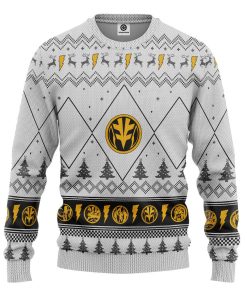 Gearhumans 3D Mighty Morphin White Ranger Christmas Custom Ugly Long sleeve