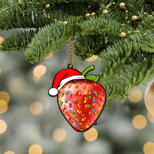 Gearhumans 3D Christmas Santa Hat Strawberry Fruit Christmas Custom Ornament 2 Gearhumans 3D Christmas Santa Hat Strawberry Fruit Christmas Custom Ornament - Image 2