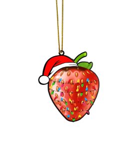 Gearhumans 3D Christmas Santa Hat Strawberry Fruit Christmas Custom Ornament