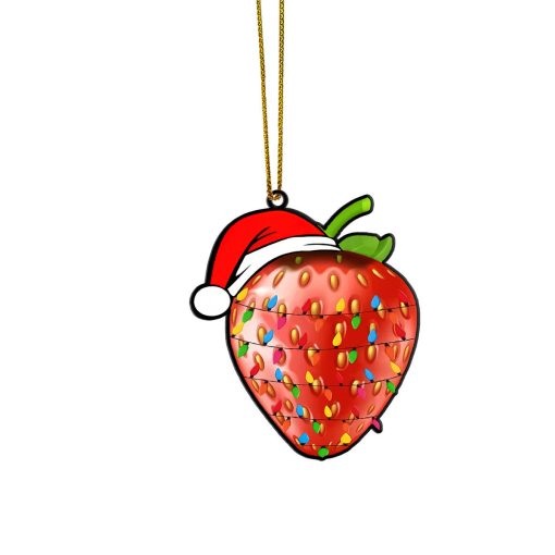Gearhumans 3D Christmas Santa Hat Strawberry Fruit Christmas Custom Ornament 1 Gearhumans 3D Christmas Santa Hat Strawberry Fruit Christmas Custom Ornament
