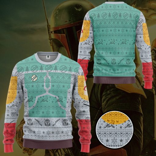 Gearhumans 3D S.W Boba Fett Ugly Christmas Custom Ugly Long Sleeve - Image 3