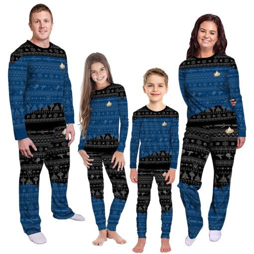 Gearhumans 3D S.T The Next Generation 1987 Blue Ugly Christmas Custom Pajamas Set