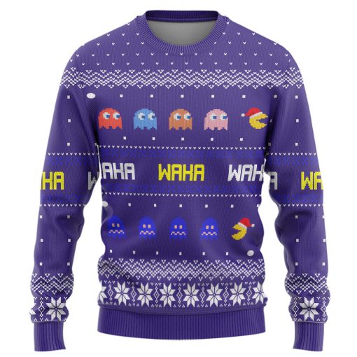 Gearhumans 3D PacMan Waka waka Ugly Christmas Custom Ugly Long sleeve