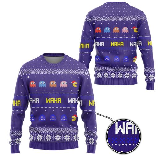 Gearhumans 3D PacMan Waka waka Ugly Christmas Custom Ugly Long sleeve - Image 2