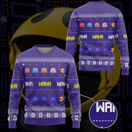 Gearhumans 3D PacMan Waka waka Ugly Christmas Custom Ugly Long sleeve - Image 3
