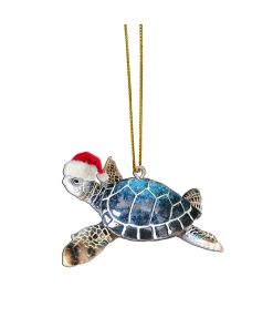 Gearhumans 3D Sea Turtle Santa Hat Christmas Custom Ornament