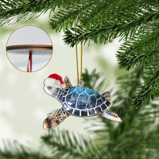 Gearhumans 3D Sea Turtle Santa Hat Christmas Custom Ornament - Image 2