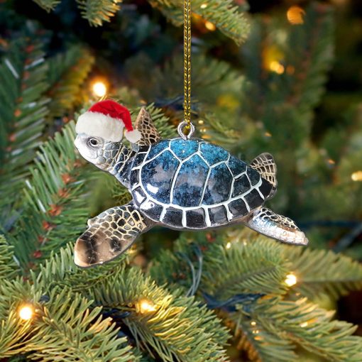 Gearhumans 3D Sea Turtle Santa Hat Christmas Custom Ornament - Image 3