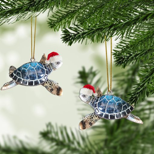 Gearhumans 3D Sea Turtle Santa Hat Christmas Custom Ornament - Image 5