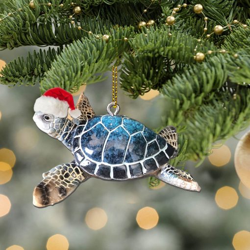 Gearhumans 3D Sea Turtle Santa Hat Christmas Custom Ornament - Image 4