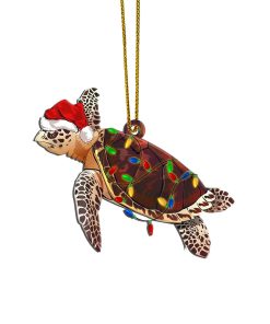 Gearhumans 3D Sea Turtle Wearing Santa Hat Merry Christmas Custom Ornament