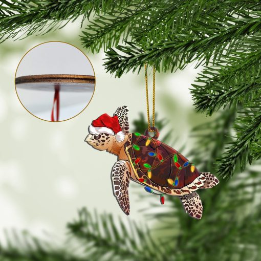 Gearhumans 3D Sea Turtle Wearing Santa Hat Merry Christmas Custom Ornament - Image 4