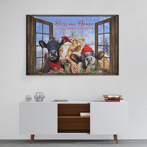 Gearhumans 3D Farmhouse Cow Christmas Bless Our Home And All Those Who Enter Custom Canvas - Image 4