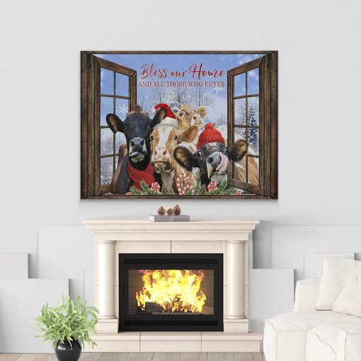 Gearhumans 3D Farmhouse Cow Christmas Bless Our Home And All Those Who Enter Custom Canvas - Image 3