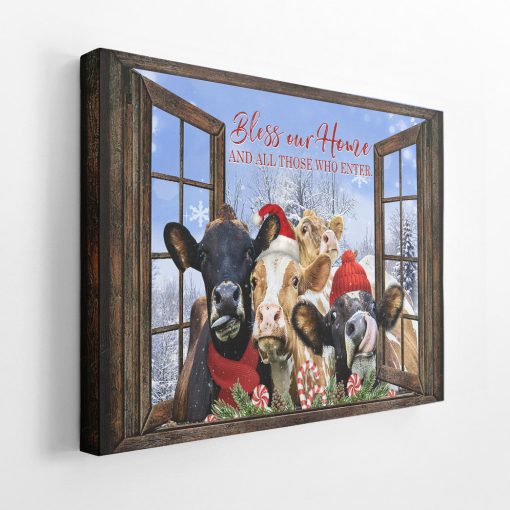Gearhumans 3D Farmhouse Cow Christmas Bless Our Home And All Those Who Enter Custom Canvas - Image 2