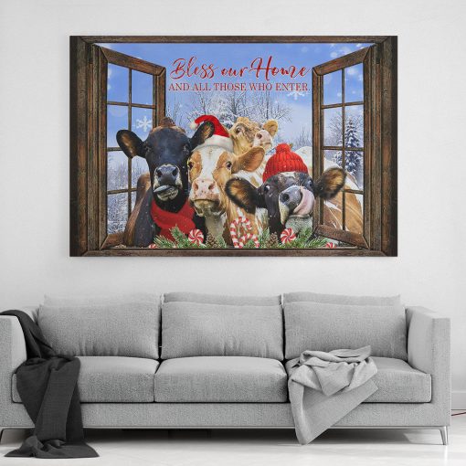 Gearhumans 3D Farmhouse Cow Christmas Bless Our Home And All Those Who Enter Custom Canvas - Image 5