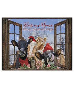 Gearhumans 3D Farmhouse Cow Christmas Bless Our Home And All Those Who Enter Custom Canvas