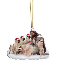 Gearhumans 3D Jesus Surrounded By Pug Dogs Christmas Custom Ornament