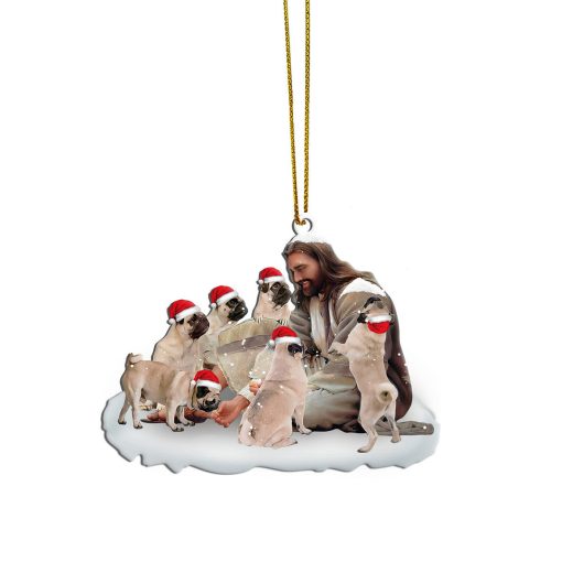 Gearhumans 3D Jesus Surrounded By Pug Dogs Christmas Custom Ornament