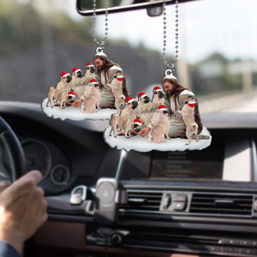 Gearhumans 3D Jesus Surrounded By Pug Dogs Christmas Custom Ornament - Image 2
