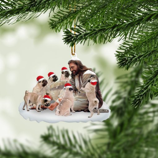 Gearhumans 3D Jesus Surrounded By Pug Dogs Christmas Custom Ornament - Image 3