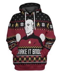 Gearhumans 3D S.T Make It Snow With Captian Jean Luc Picard Christmas Custom Hoodie Tshirt Apparel