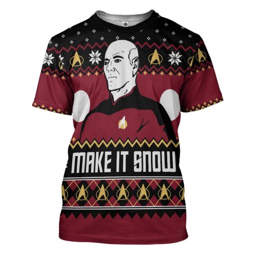 Gearhumans 3D S.T Make It Snow With Captian Jean Luc Picard Christmas Custom Hoodie Tshirt Apparel - Image 3