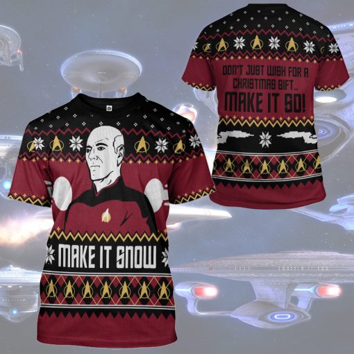 Gearhumans 3D S.T Make It Snow With Captian Jean Luc Picard Christmas Custom Hoodie Tshirt Apparel - Image 9