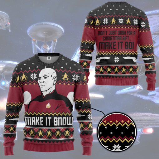 Gearhumans 3D S.T Make It Snow With Captian Jean Luc Picard Christmas Custom Hoodie Tshirt Apparel - Image 12
