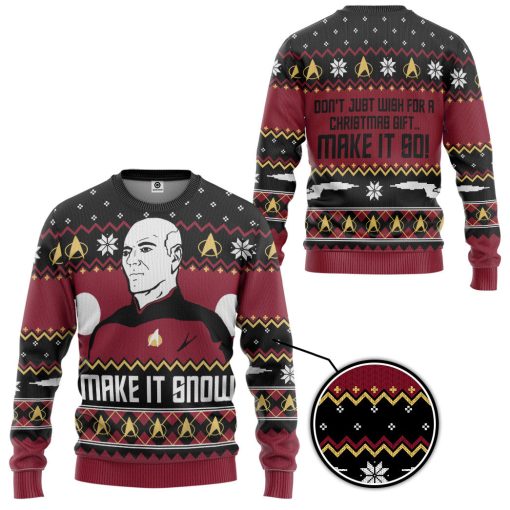 Gearhumans 3D S.T Make It Snow With Captian Jean Luc Picard Christmas Custom Hoodie Tshirt Apparel - Image 7