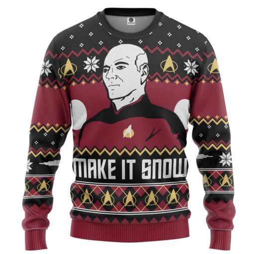 Gearhumans 3D S.T Make It Snow With Captian Jean Luc Picard Christmas Custom Hoodie Tshirt Apparel - Image 2